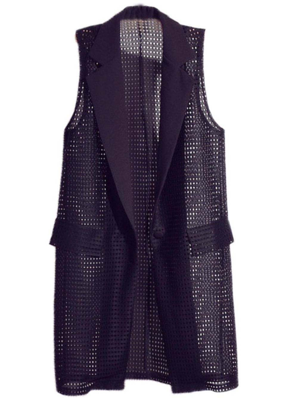 Hot Selling Women's Mesh Waistcoat Gilet Top Vest Lapel Sleeveless Cardigan New